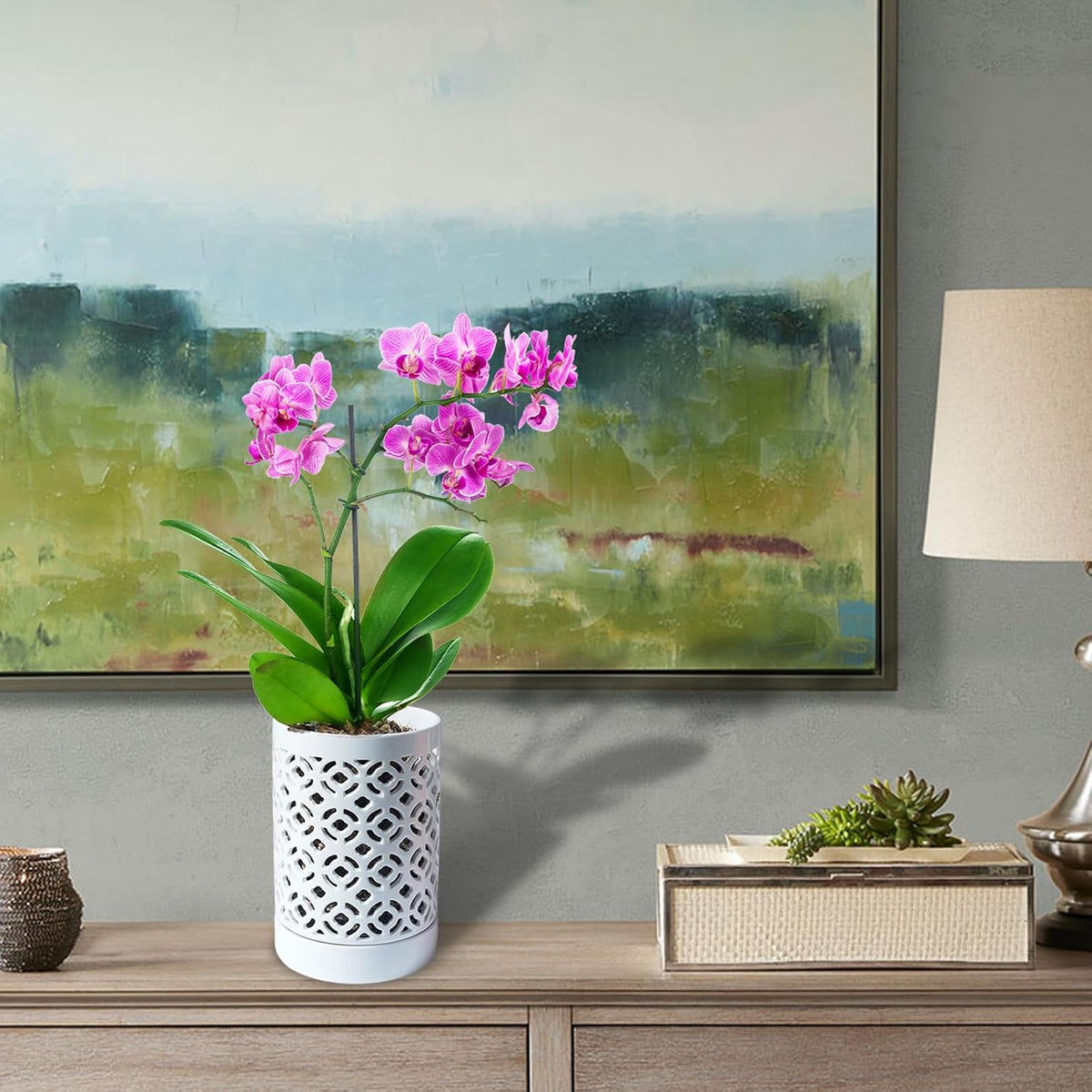 Orchid Pot 4 Inch, Orchid Pots with Holes & Saucers for Repotting, Breathable Slotted Orchid Pots