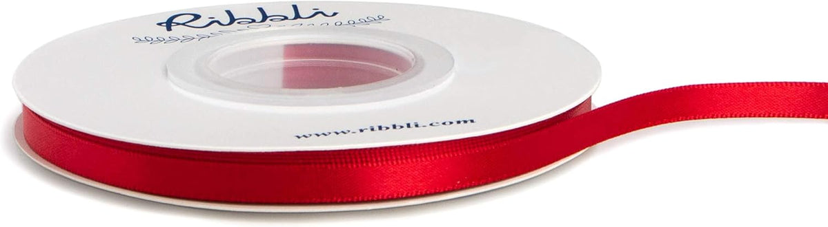Ribbli Double Faced Red Satin Ribbon,1/4” x Continuous 25 Yards,Use for Bows Bouquet,Gift