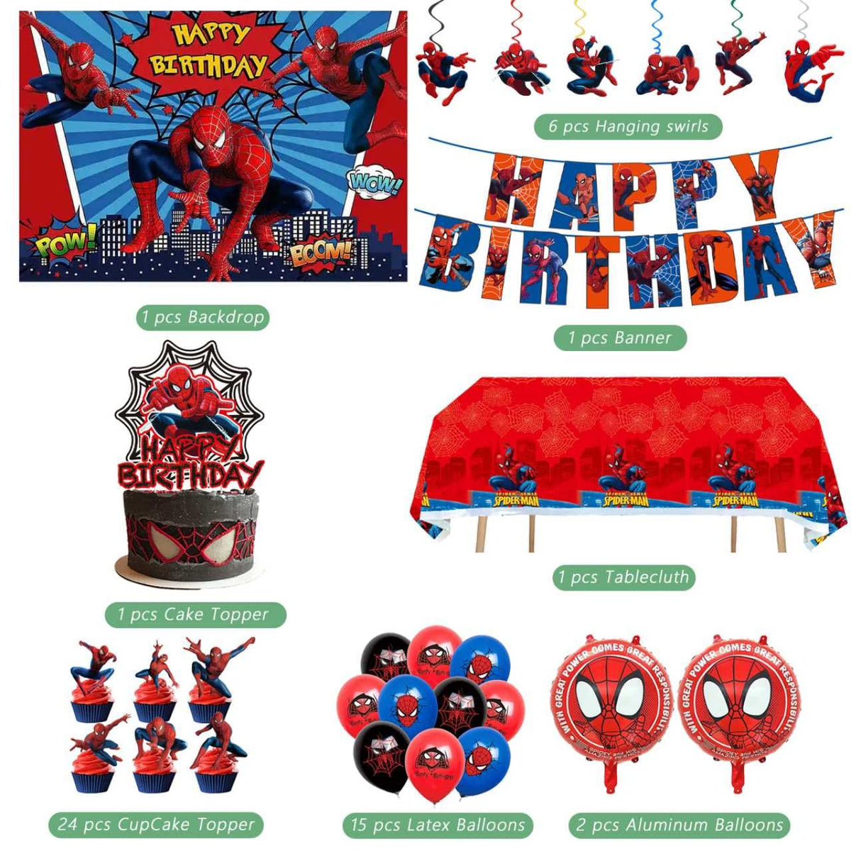 51PCS spidey birthday party supplies, backdrop, "Happy Birthday" banner,tablecloth, large aluminum