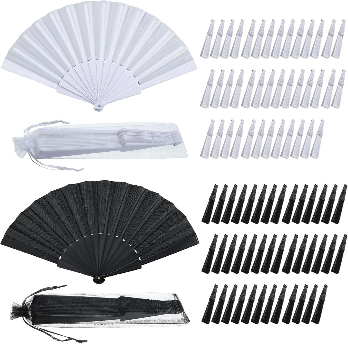 Wenqik 80 Pcs Wedding Folding Hand Fans Bulk Silk Fabric Chinese Handheld Foldable Clack Fans with