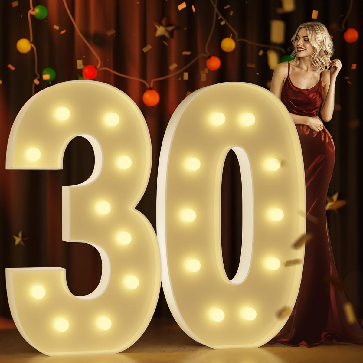 Marquee Numbers 4 Feet Tall Large Light Up Numbers 30th Birthday Decorations Women Men Big Yellow