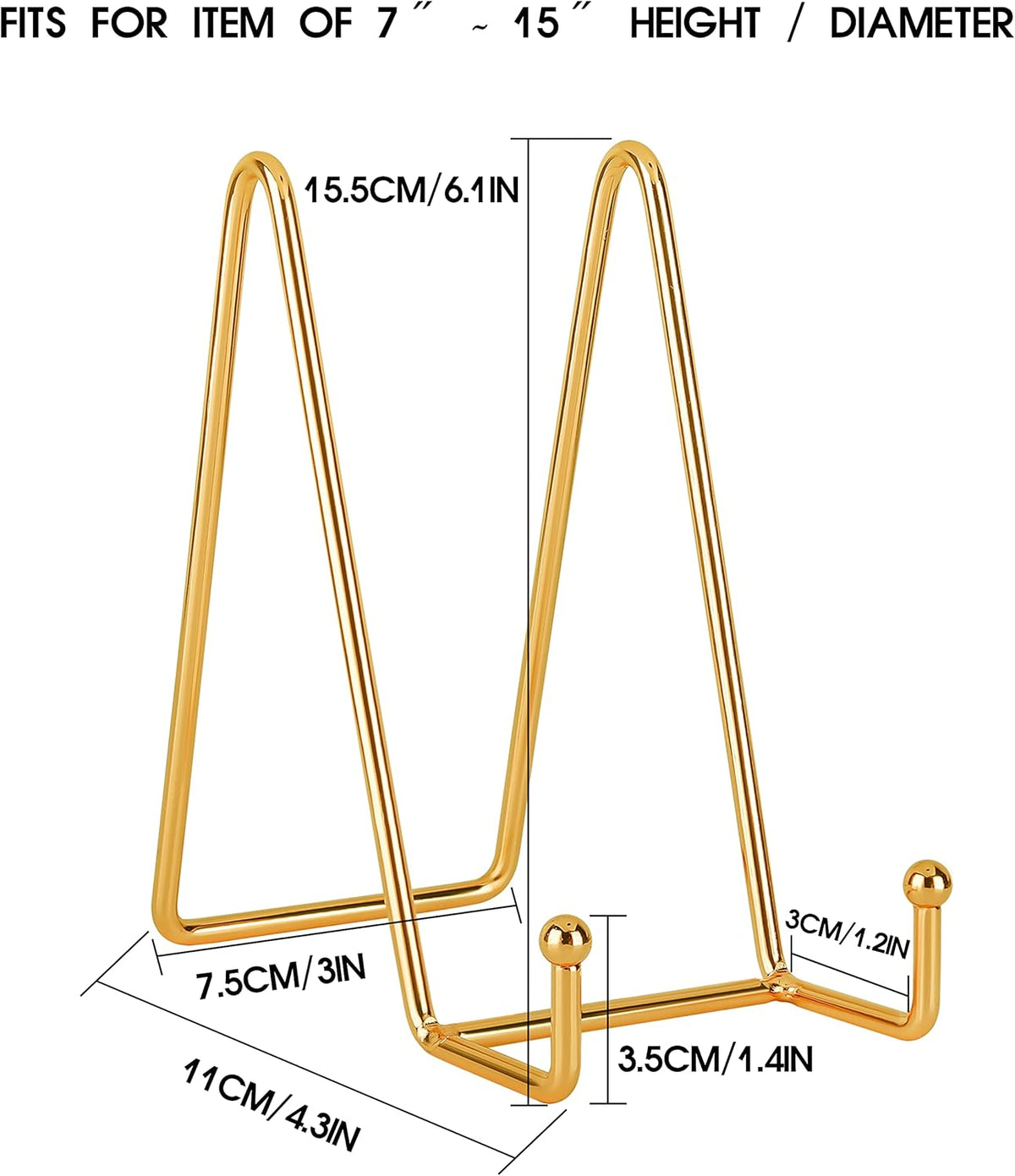 Decolore 6 Inch 5 Pack Gold Metal Display Stands Plate Stand Display Stands for Picture, Decorative