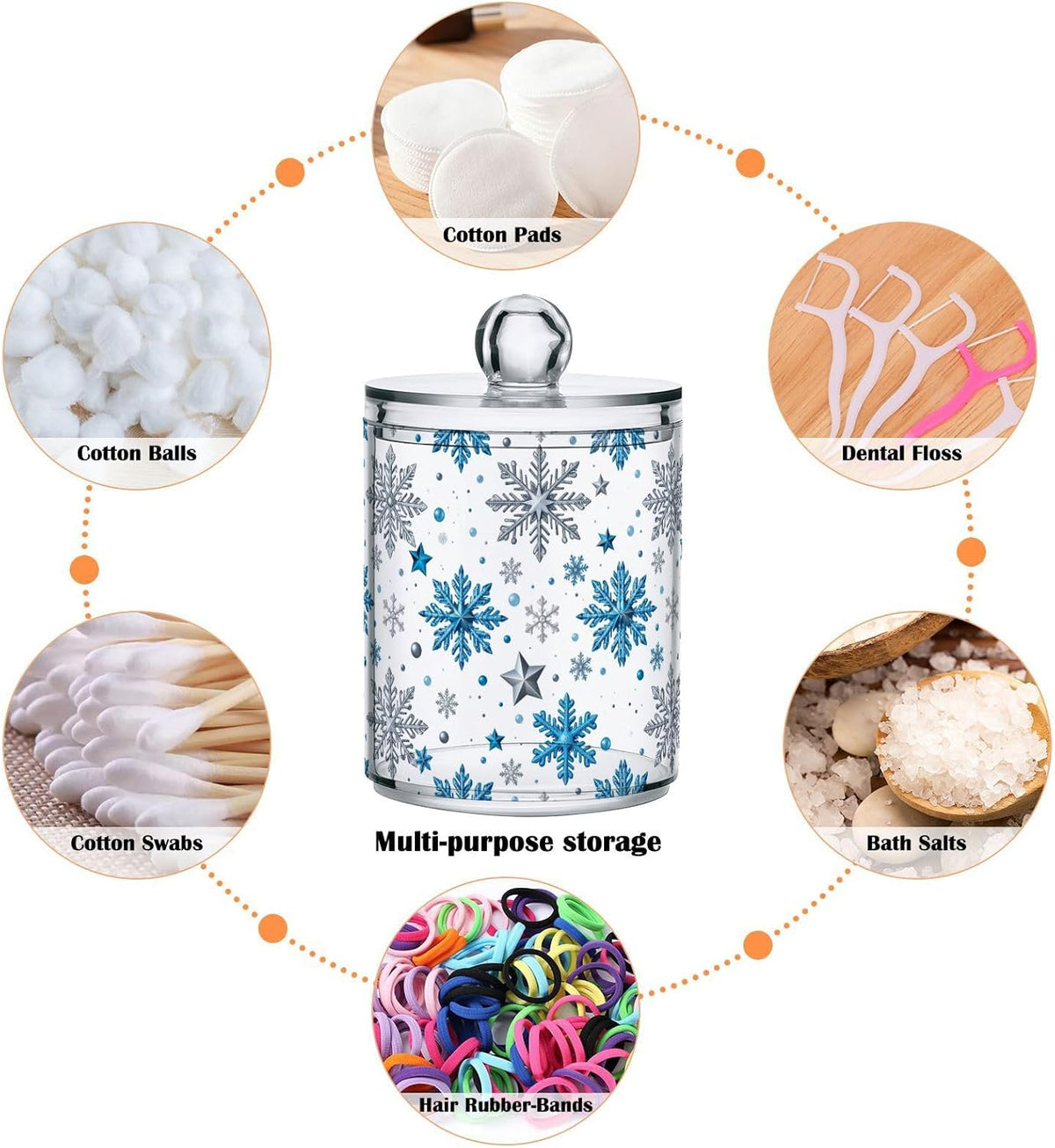 Gredecor Christmas Winter Qtip Holder Dispenser 4 Pack Silver Blue Glitter Snowflakes Apothecary