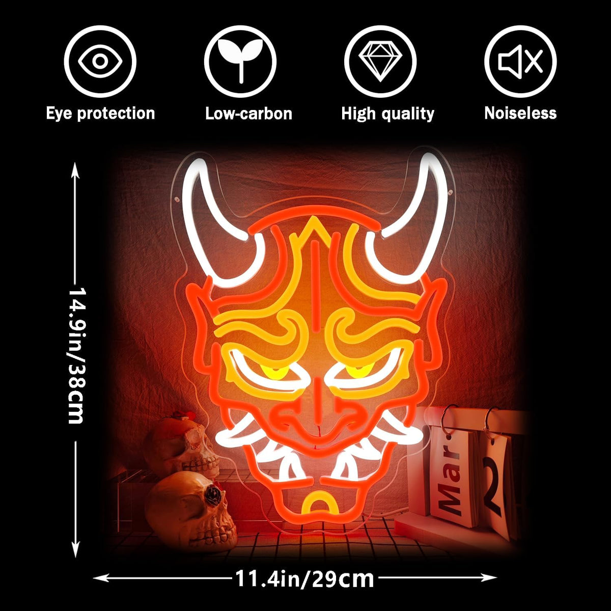 Prajna Mask Neon Signs Hannya Mask Neon Sign Led Neon Signs for Wall Decor Tattoo Neon Sign for