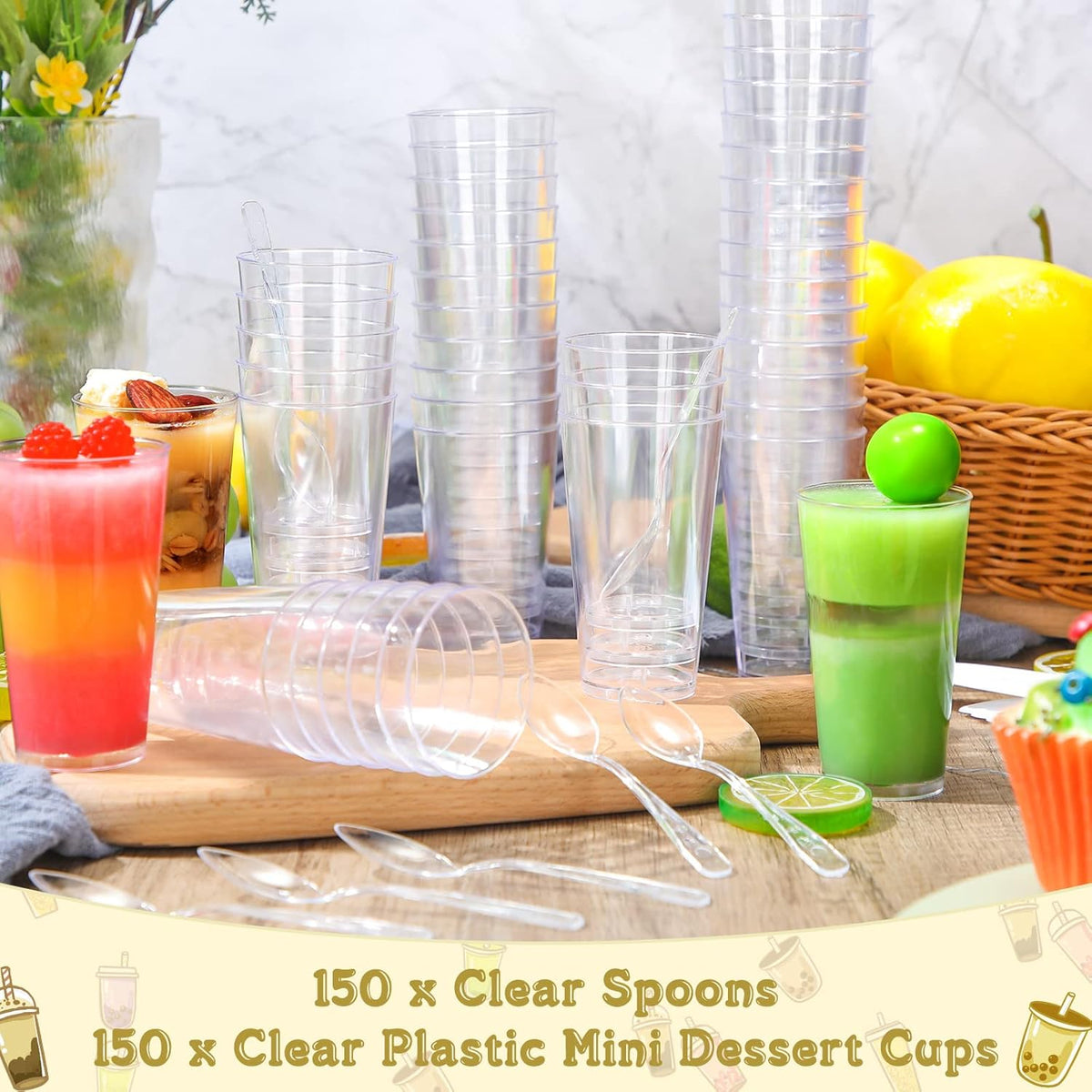 CHENGU 3 Oz Dessert Cups with Spoons Mini Shooter Cups Small Round Tableware for Parfait Appetizer
