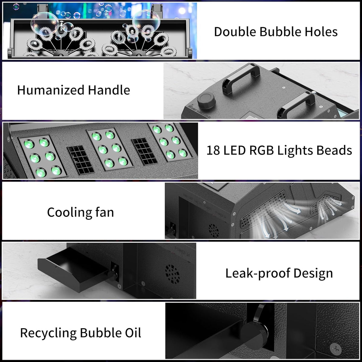 2000W Fog Machine, 3 in 1 Fog Bubble Machine with 2 Bubble Fans, 18 RGB LED Lights Smoke Bubble ALL