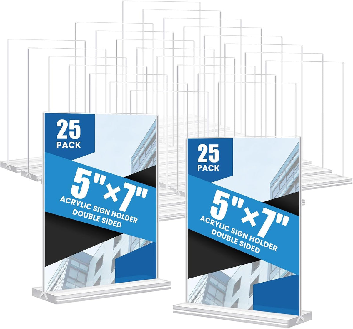 Acrylic Sign Holder 5x7, 25 Pack Clear Double Sided Table Menu Vertical Display, Plastic Flyer