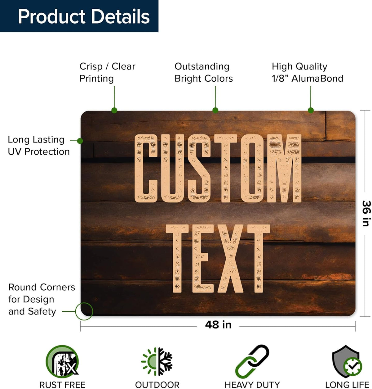 Custom Sign, Custom Street Sign, 11 Font Colors, 13 Font Styles, 4 Hole Options, 22 Sizes, 36x48