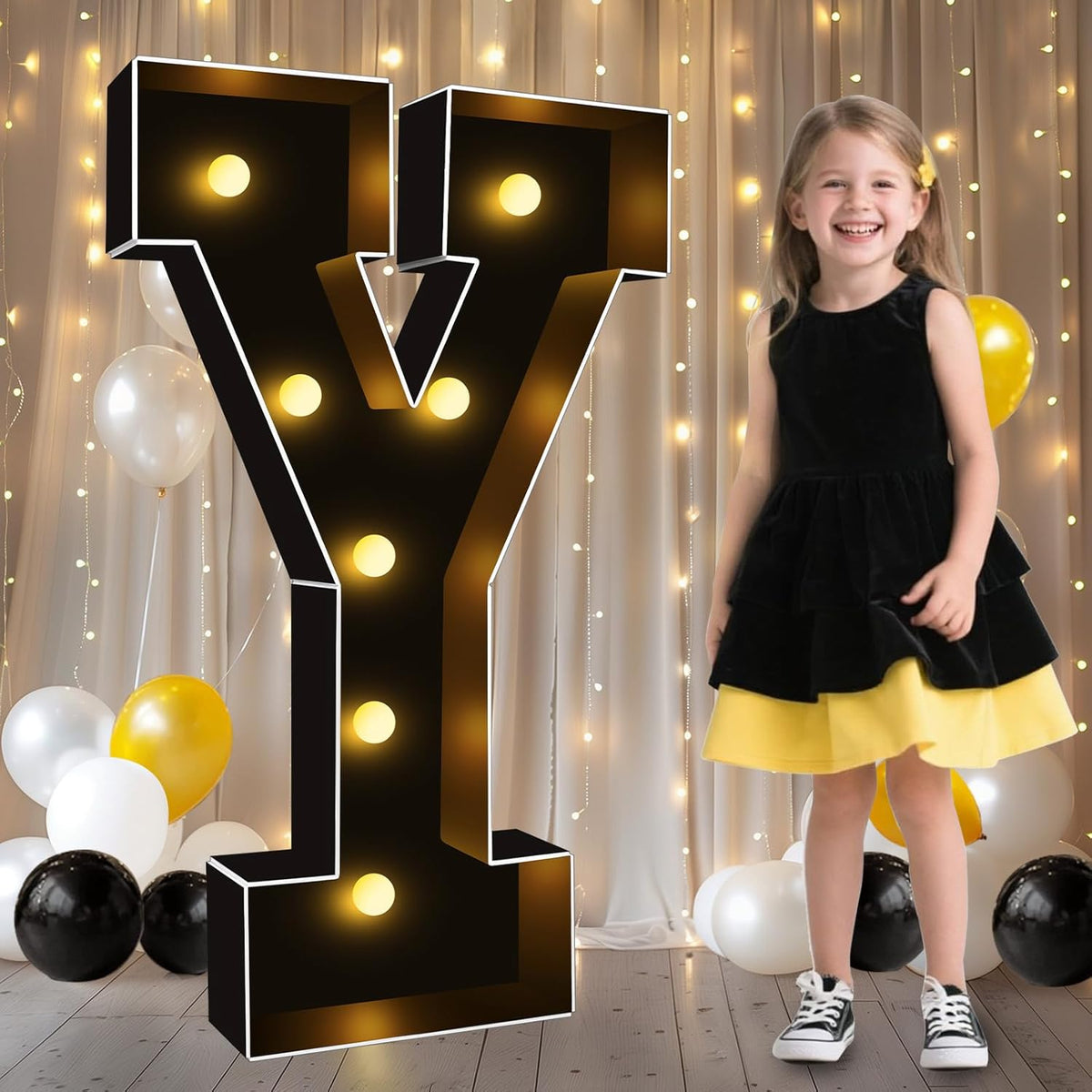 Pooqla 3 FT Marquee Light Up Letters, Black Marquee Letter Lights 3 Feet Tall, Giant LED Sign Big