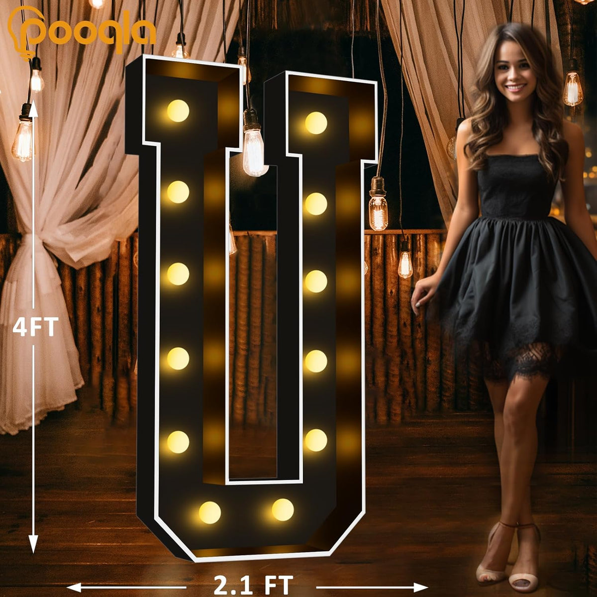 Pooqla 4 FT Marquee Light Up Letters, Black Marquee Letter Lights 4 Feet Tall for Birthday