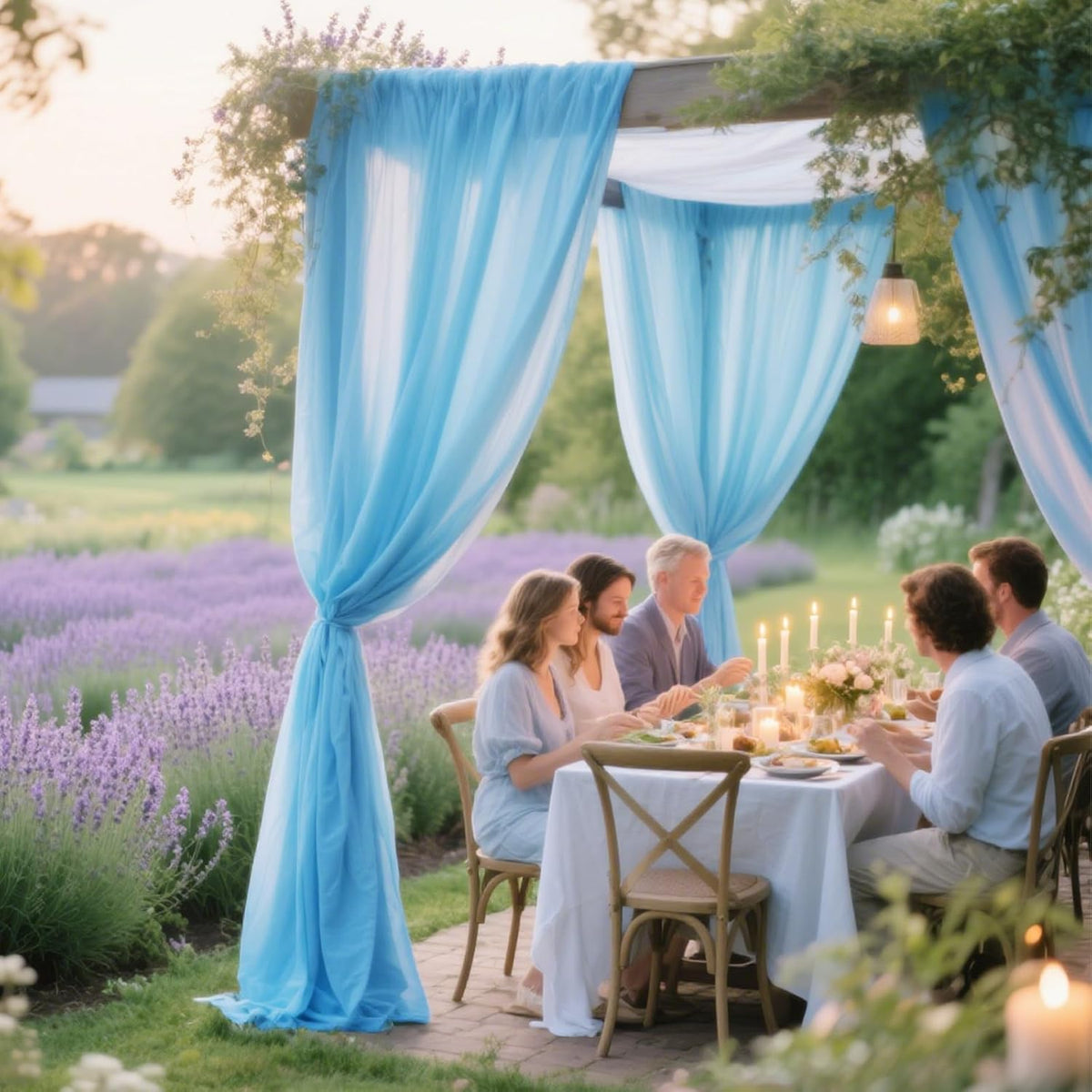 VOK Blue Wedding Arch Draping Fabric Chiffon Fabric, 29in x 18Ft Sheer Chiffon Outdoor Curtain for