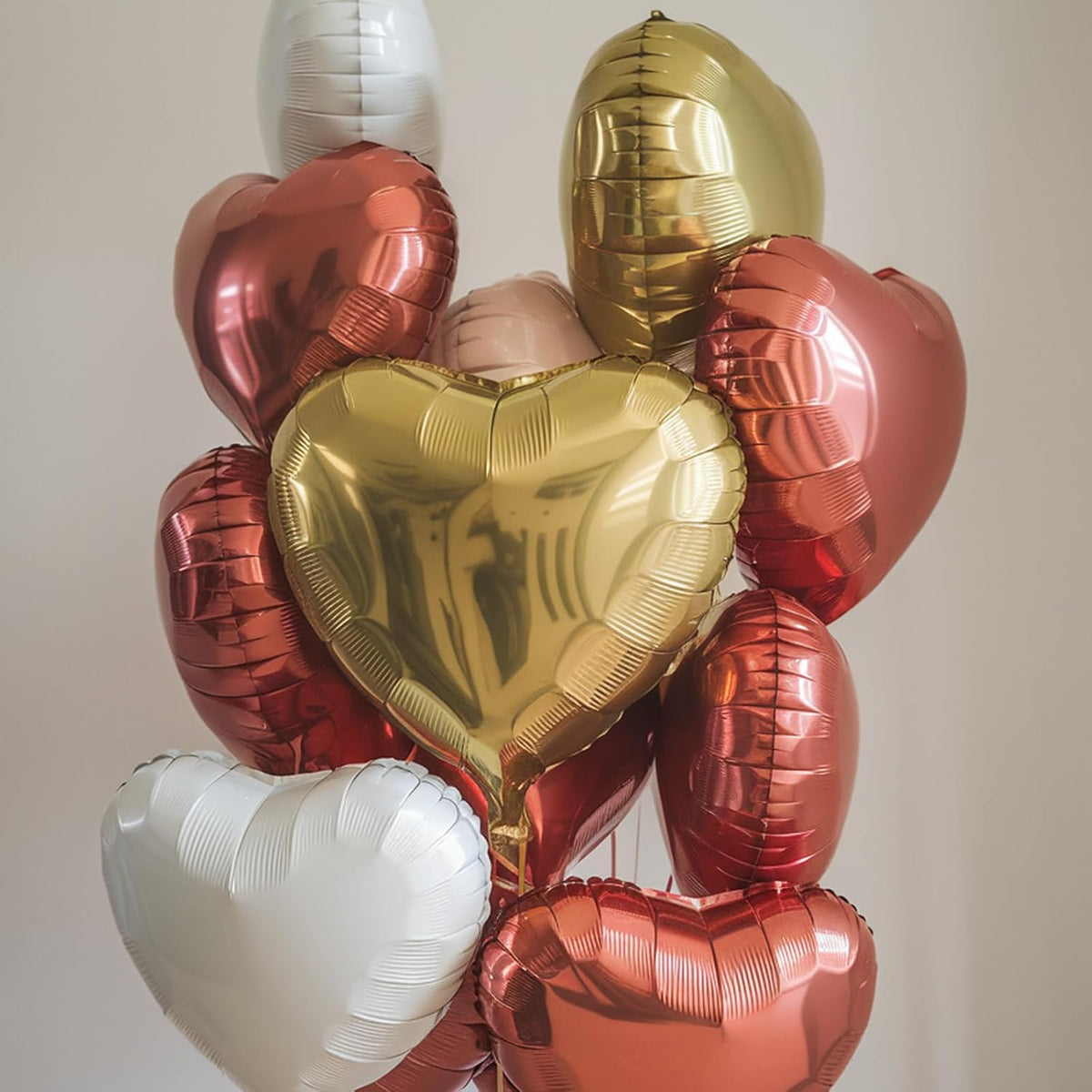 Red Gold Heart Balloons, 18 Inch Red White Champagne Gold Heart Shape Balloon, 12PCS White Helium