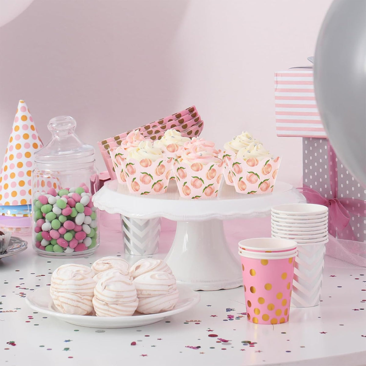 Whaline 36Pcs Peach Cupcake Wrappers Watercolor Pink Peach Cupcake Liners Decorative Cupcake
