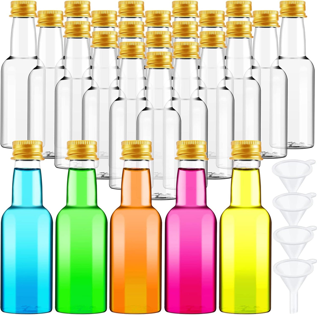Zubebe 200 Pcs Mini Liquor Bottles 1.7 oz Plastic Empty Spirit Bottle with Screw Cap Liquid Funnel