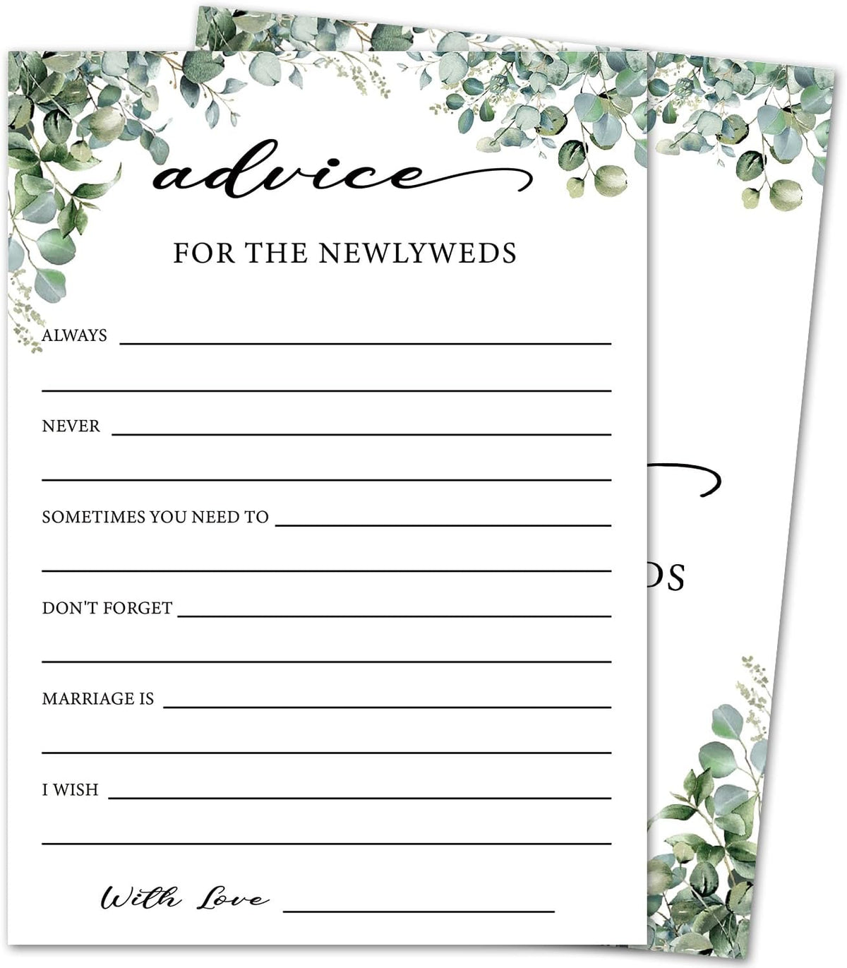 Eucalyptus Bridal Shower Game Cards - Advice for The Newlyweds, Wedding Advice and Wishes for The