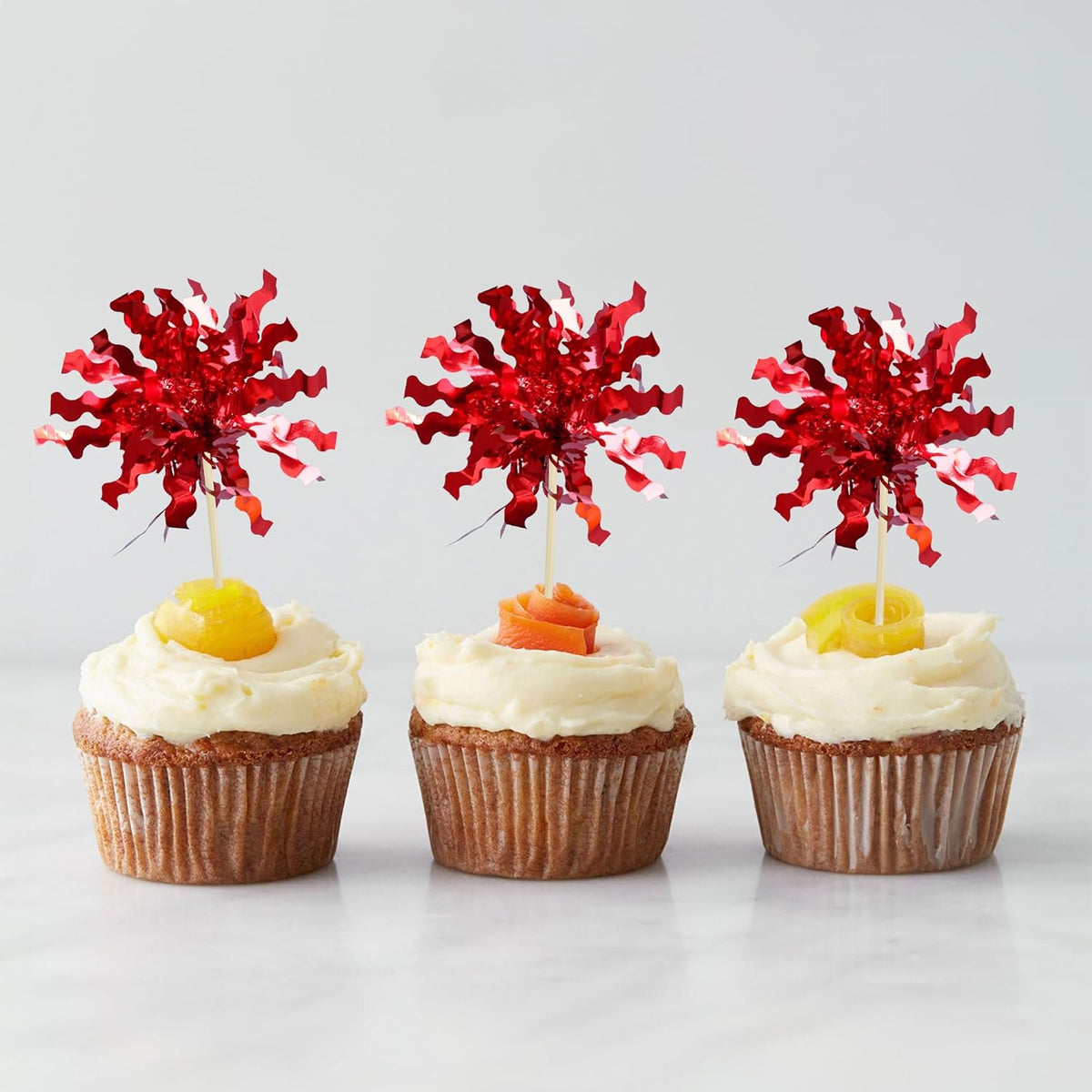 Gyufise 30Pcs Foil Firework Cupcake Toppers Sparkle Tinsel Cake Toppers Tinsel Drink Cake