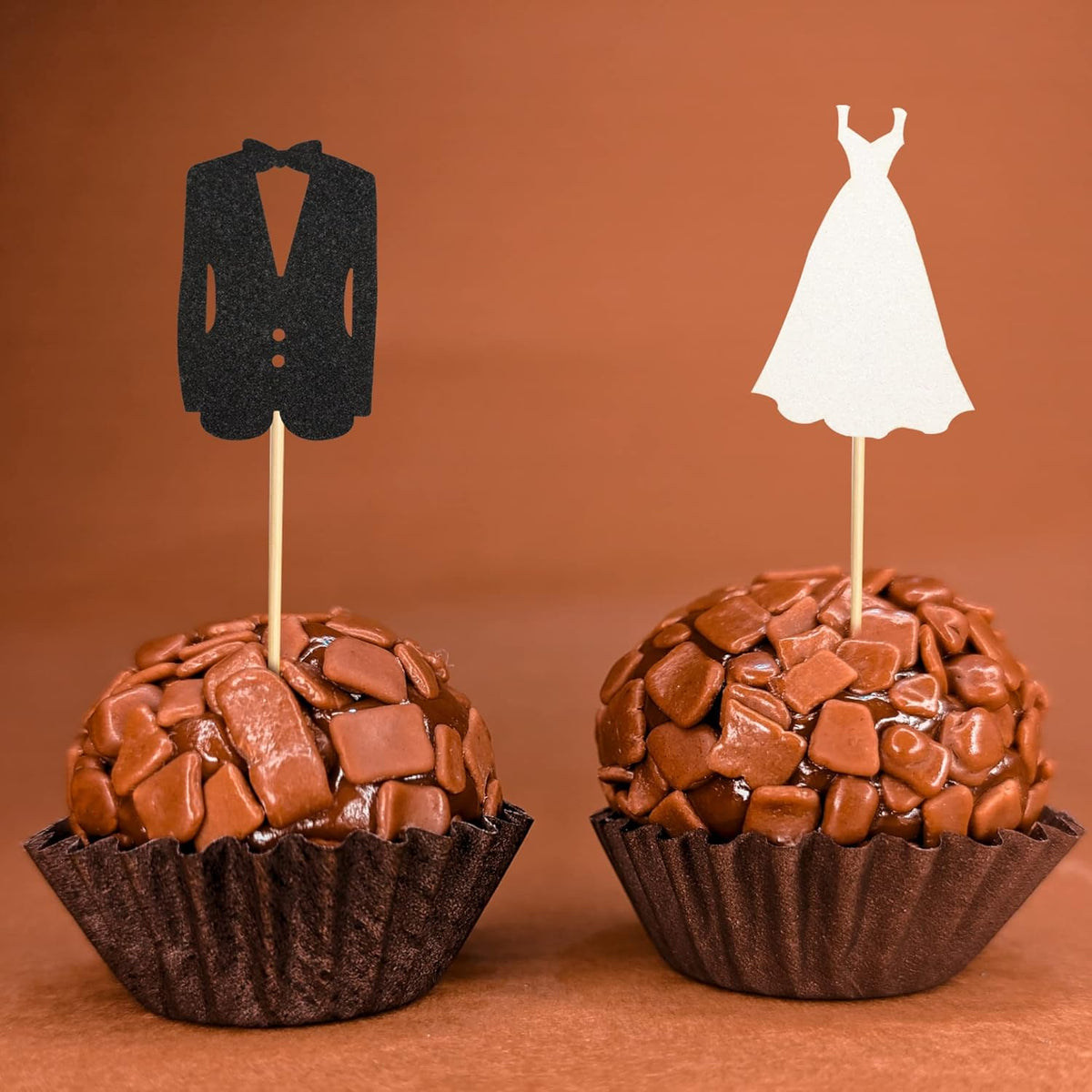 24pcs Bride and Groom Cupcake Toppers Wedding Dress and Tux Cupcake Picks Bridal Shower Wedding