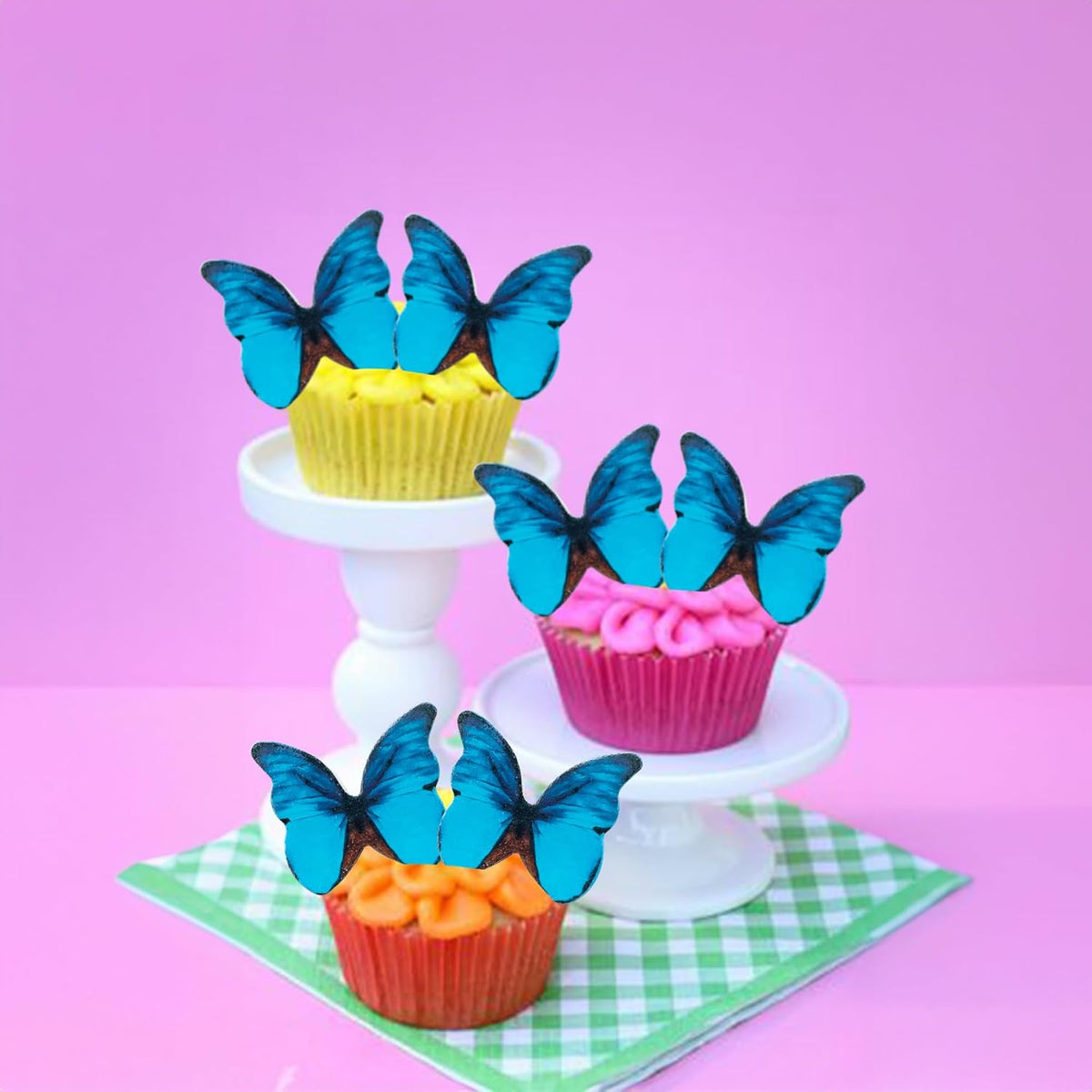 Ephlyn 48Pcs Edible Butterfly Cupcake Toppers 3D Cute Butterfly Cake Picks for Baby Shower Bridal