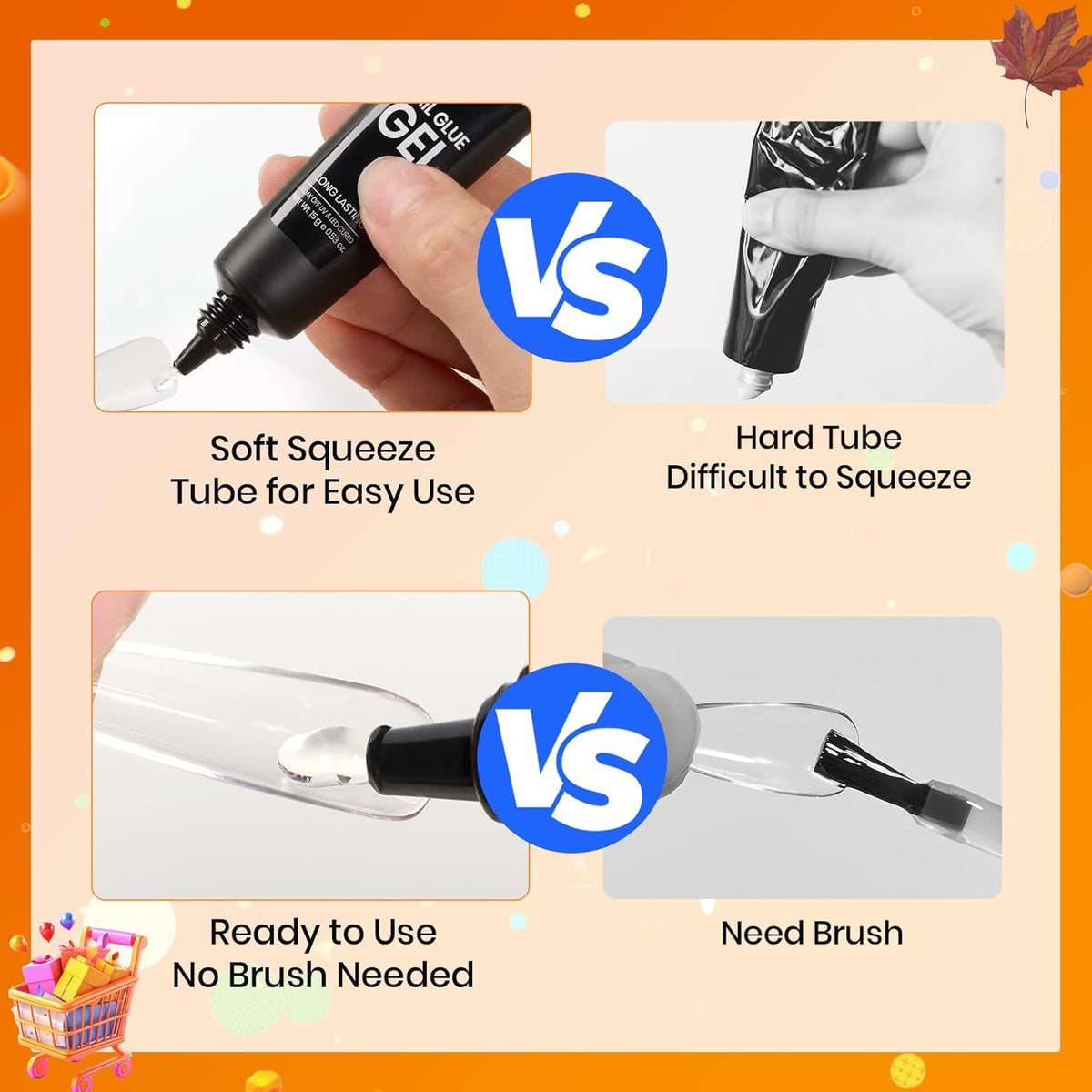 Beetles 2Pcs*20g Solid Nail Glue Gel, Tipex Soft Nail Tips Glue Super Strong for Acrylic Nails