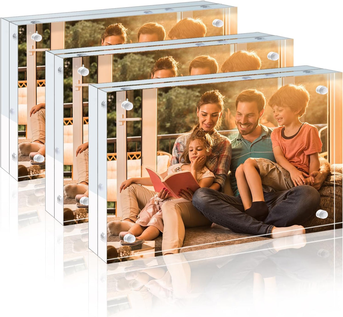 Egofine 3.5x5 Acrylic Frames 3 Pack, 20mm Thicker Frameless Clear Picture Frames, Double Sided