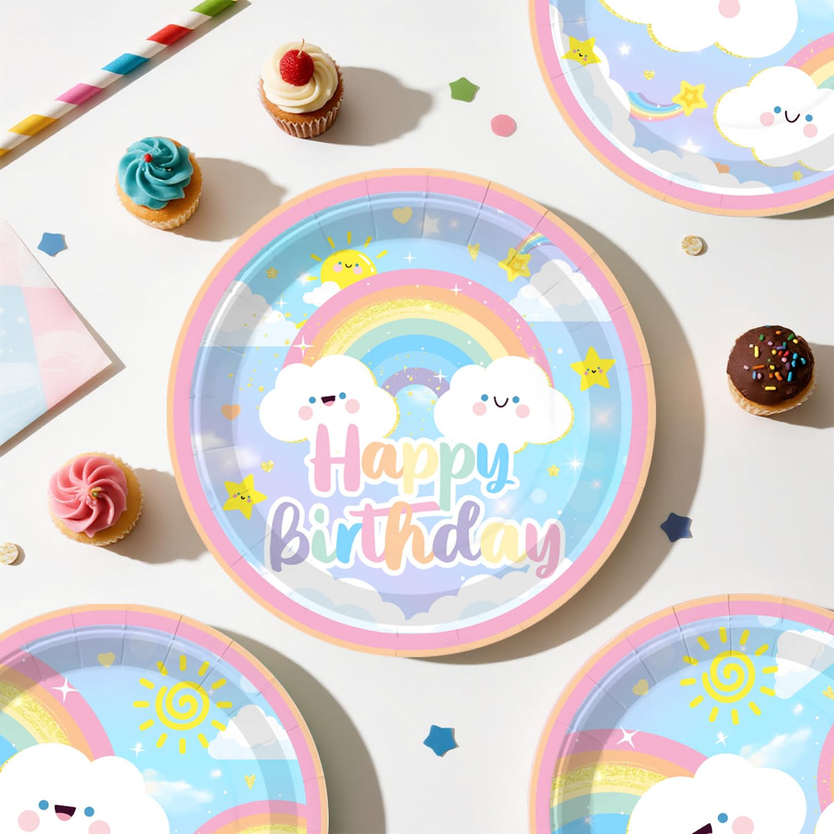 Xynic 174pcs Rainbow Birthday Decorations Tableware Complete Party Set