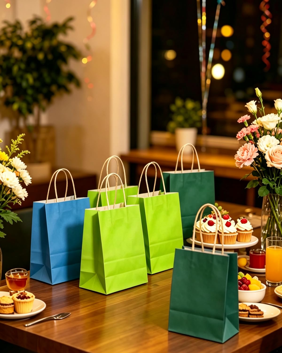qiqee 24Pcs Small Gift Paper Bag with Handles Bulk - 8.3"x6"x3. 15" Rainbow Party Bags - Mulit Color