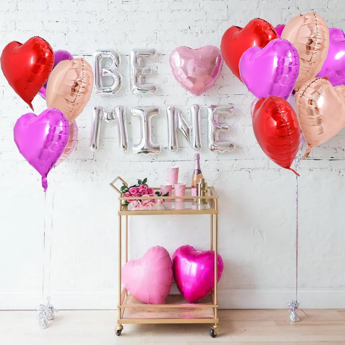 TONIFUL 30Pcs 18 Inch Heart Balloons Red Hot Pink Rose Gold Valentine’s Day Heart Shape Foil Mylar