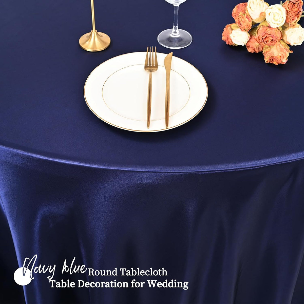 fani 6 Pack 108 Inch Navy Blue Satin Tablecloth - Premium Bright Silky Round Tablecloth Overlay