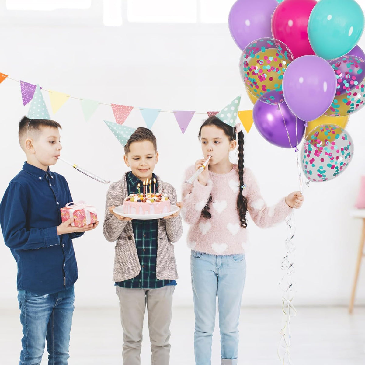 68Pcs Pink Purple Blue Balloon 12 Inch Confetti Balloons Yellow Teal Balloon for Kids Birthday Baby