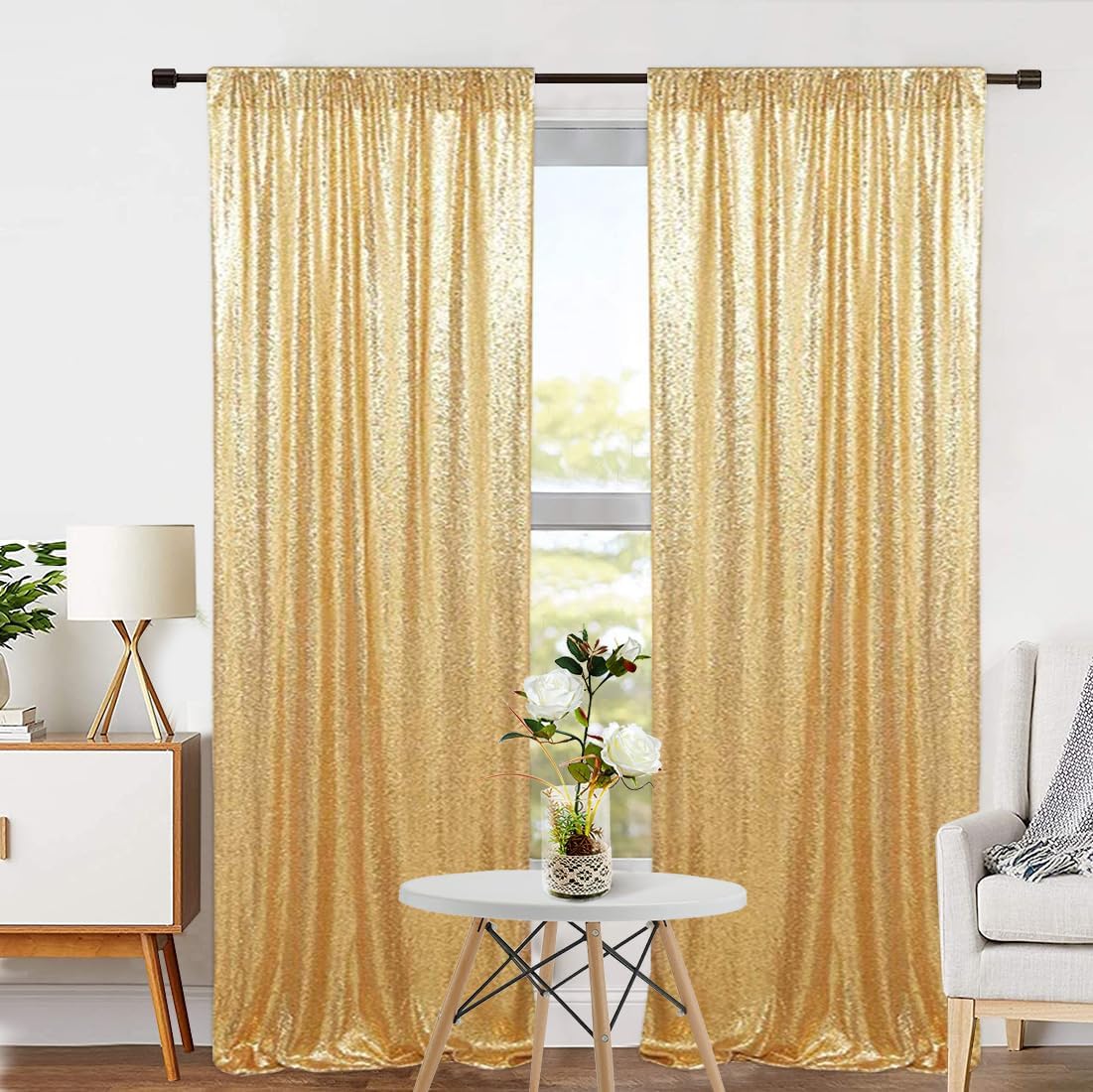 Eternal Beauty Sequin Backdrop Curtains, 2x8 Ft-2 Panels Gold Back Drop for Shimmer Photography