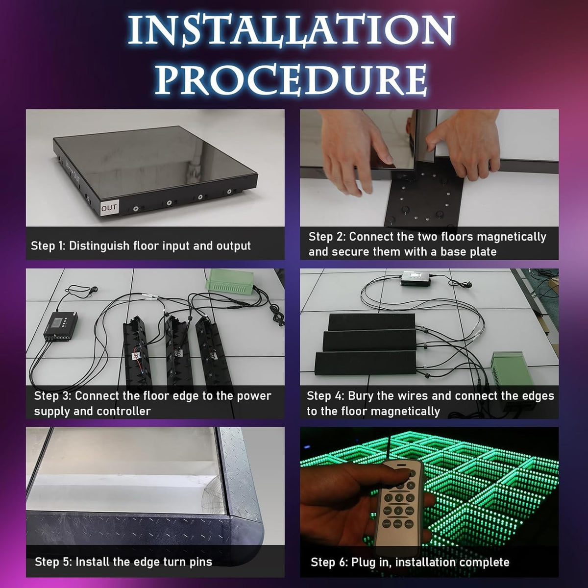 Dance Floor Stage Lights-Tempered Glass with Flight Case - RGB Color Changing Lights for Wedding