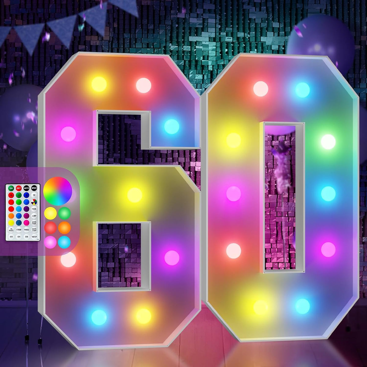 Marquee Numbers Colorful 60th-Birthday Decoration: 4FT Large Light Up 60 Year Old Birthday