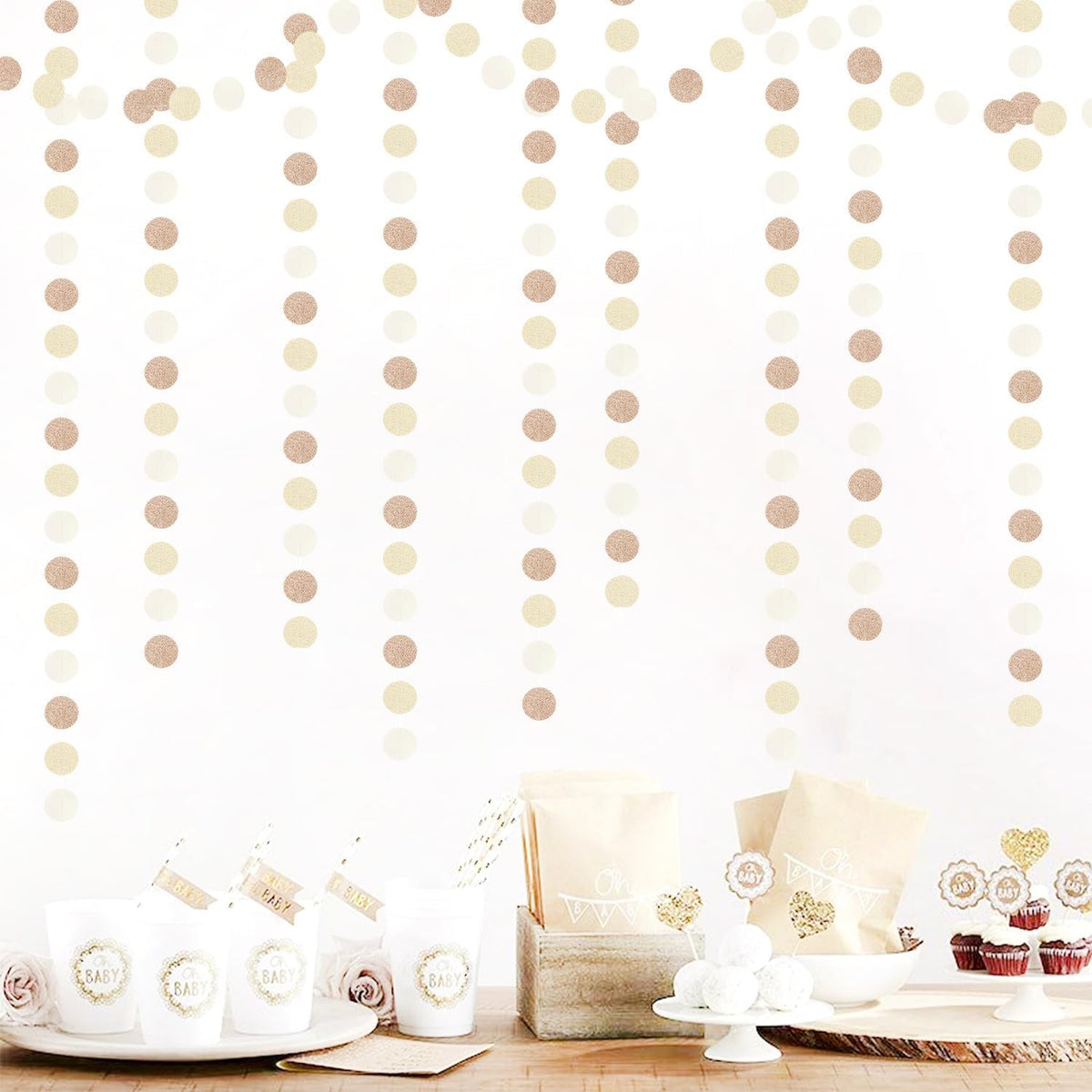 Boho Champagne-Gold Party-Decorations Streamers-Garland - 52ft Fall Rustic Birthday Hanging Paper