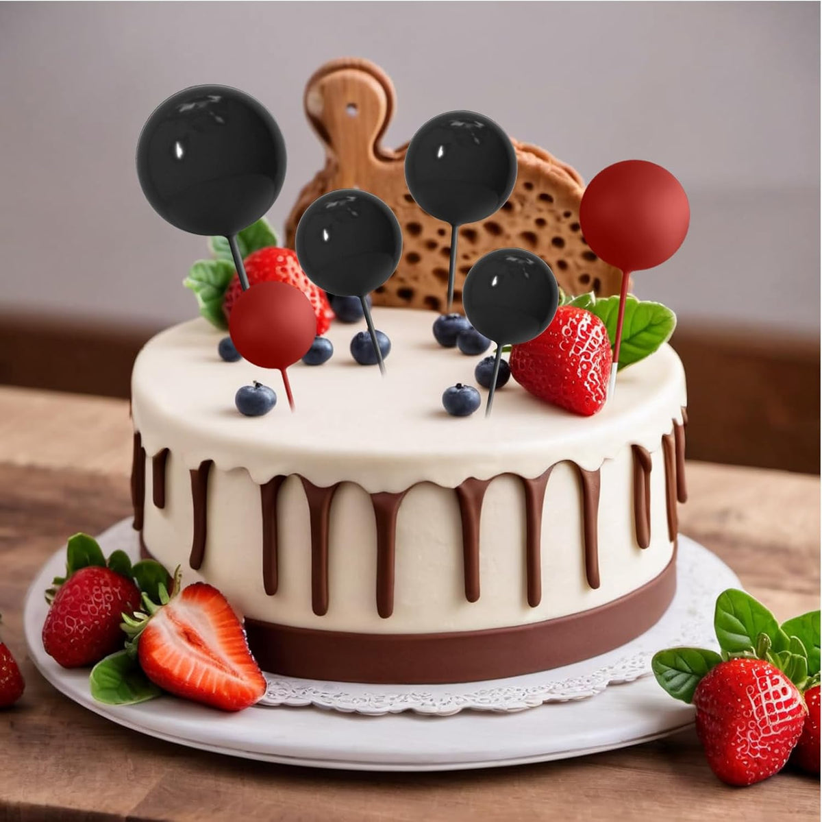 ASTARON 20 Pcs Ball Cake Topper Decorations Mini Balloons Cake Toppers Sticks Black Balls Cake
