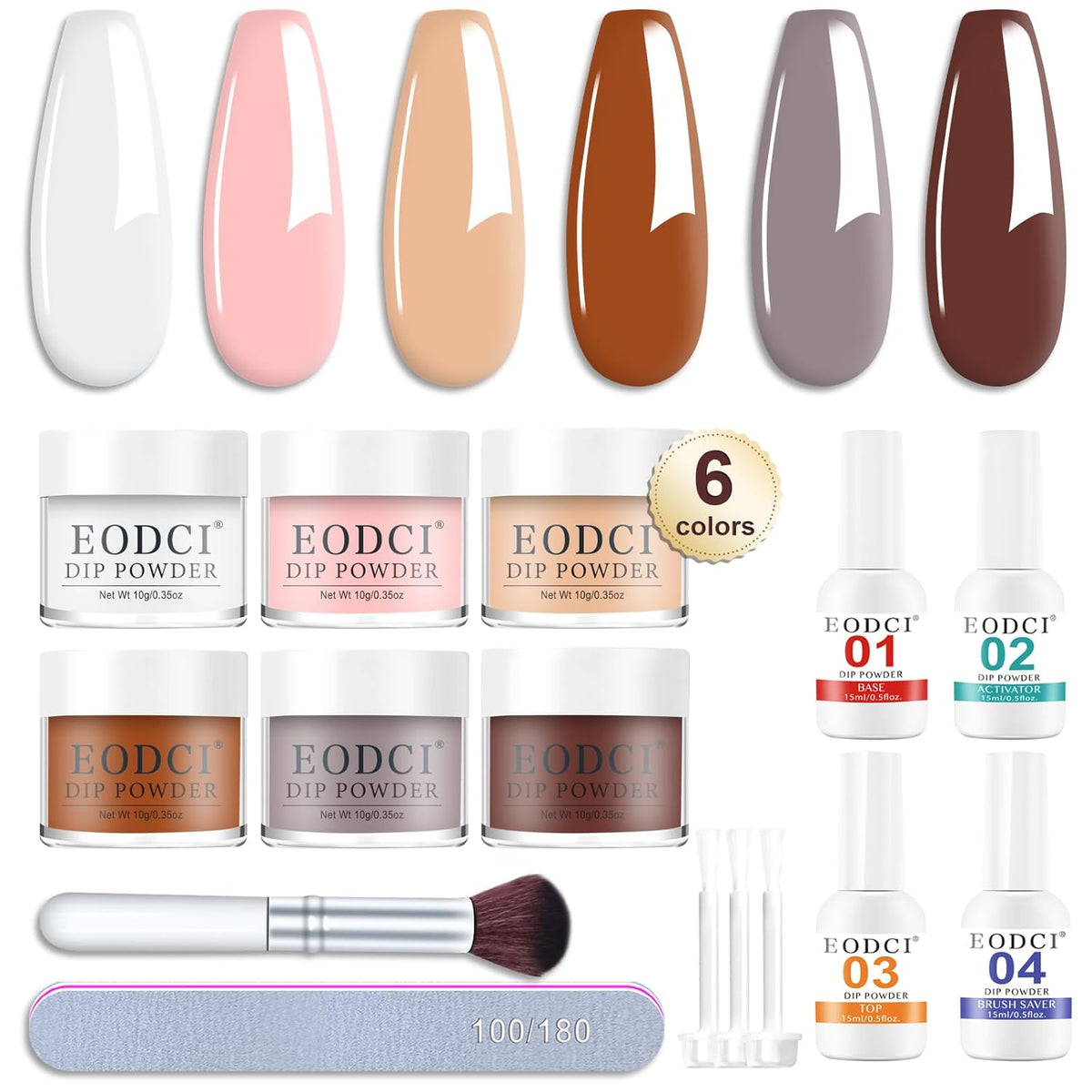 12 Pcs Dip Powder Nail Kit Starter Quick Drying, 6 Colors Nude Brown Grey Mocha Dipping Powder Kit
