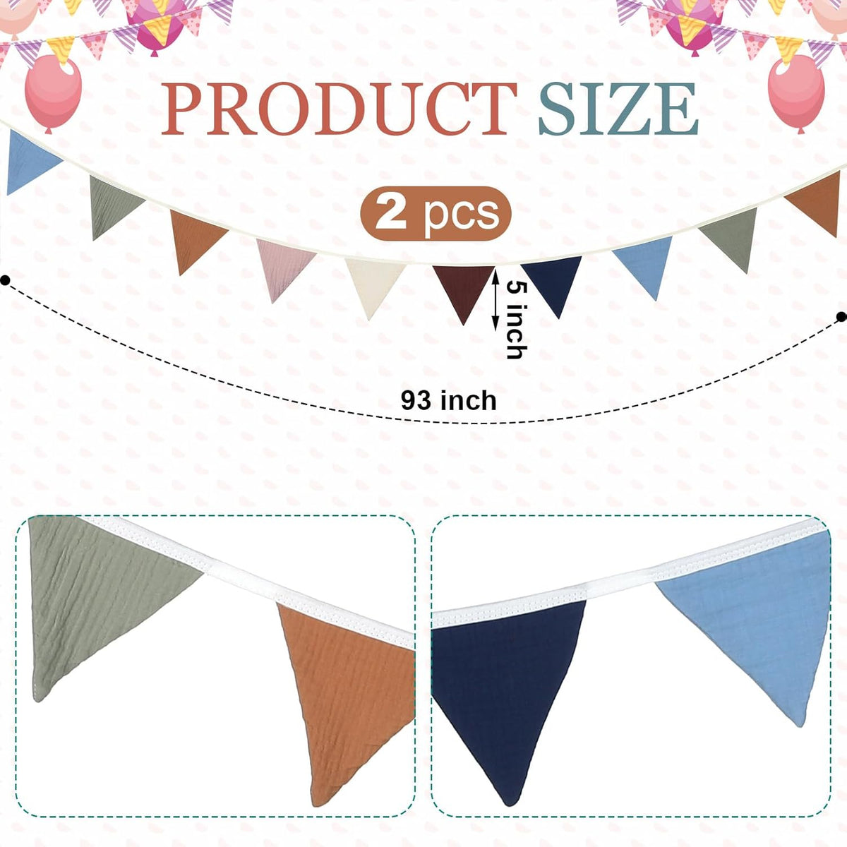 Oudain 15.5 ft Pennant Banner Flags, 2 Pcs Nursery Garland Triangle Bunting Flag Baby Banner for