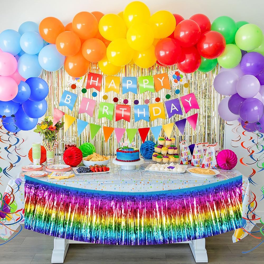 BEISHIDA 3 Packs Metallic Foil Fringe Garland Dark Rainbow Wall Hanging Tinsel Fringe Banners for
