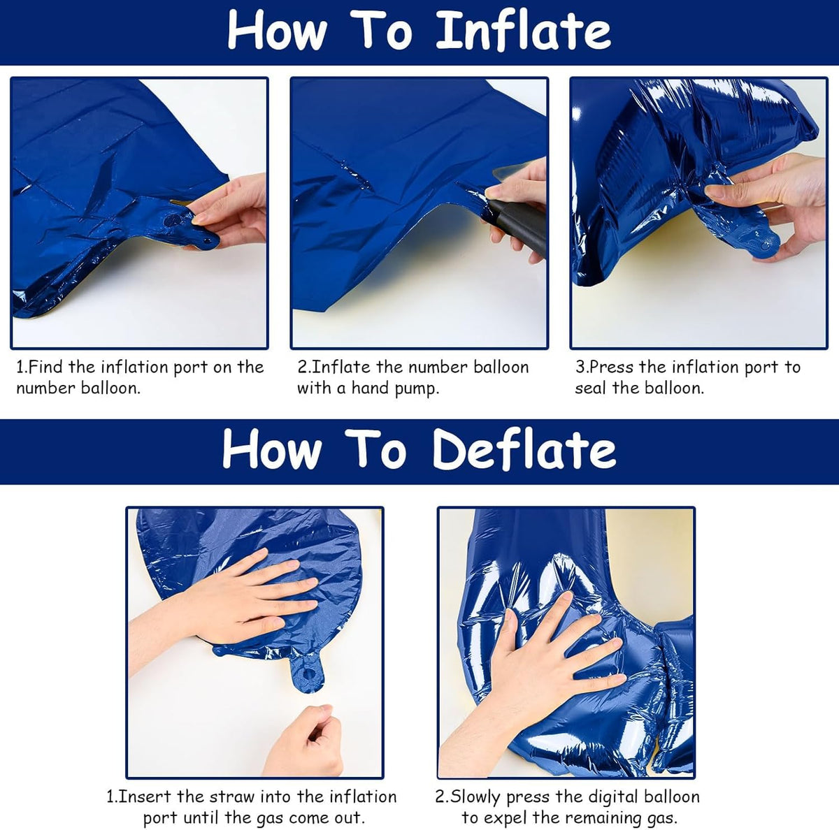 Navy Blue Foil Balloon Number 4, 40'' Giant Self Inflating Number Balloons Set 0-9, Large Dark Blue