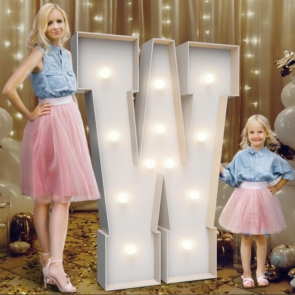 4FT Marquee Light Up Letters W,Party Decoration Large Marquee Light Up Letters with Weighted Water