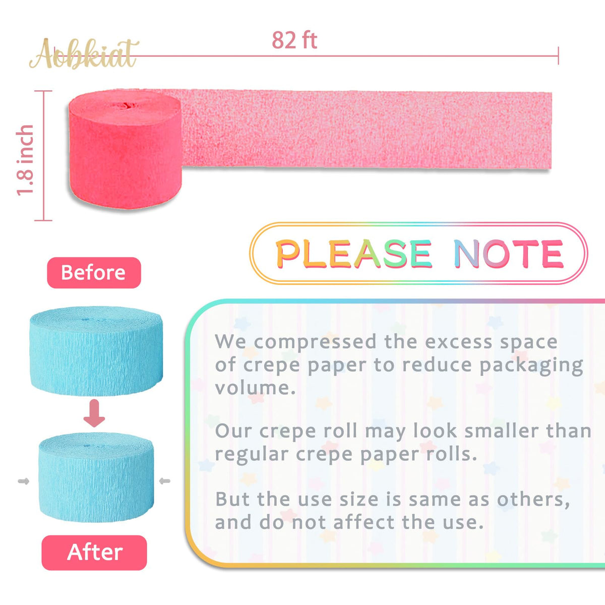 AOBKIAT 5 Rolls Rainbow Streamers Crepe Paper,Candyland Party Decorations