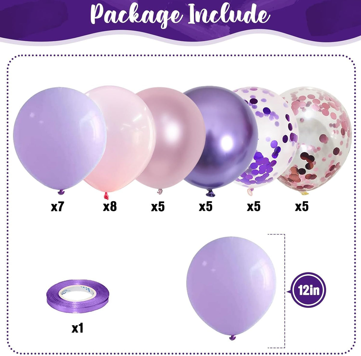 Pastel Pink and Purple Balloons, 12 Inch Light Purple Baby Pink Confetti Balloons with Metallic
