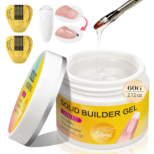 Builder Gel for Nails, 60g Clear Hard Gel for Nail Extension with 10 Nail Forms, Strengthener &