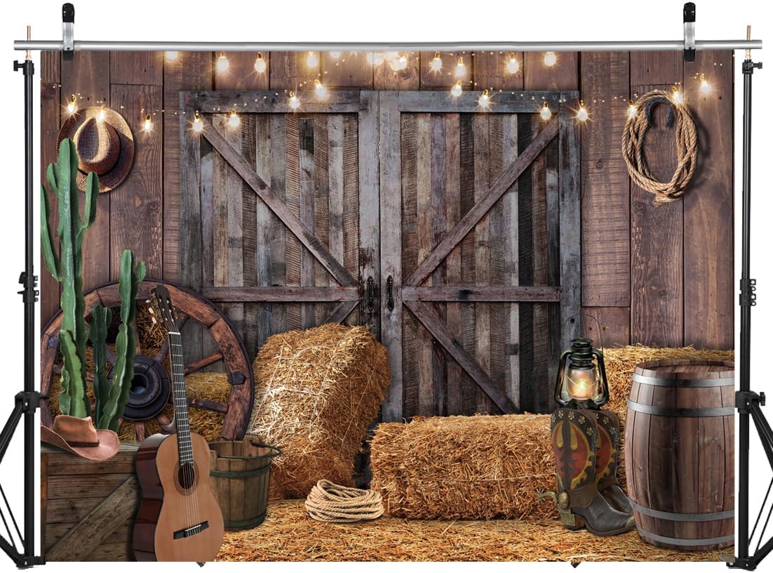 SJOLOON Western Backdrop Rustic Vintage Barn Backdrop Western Themed Party Decoration Photoshoot