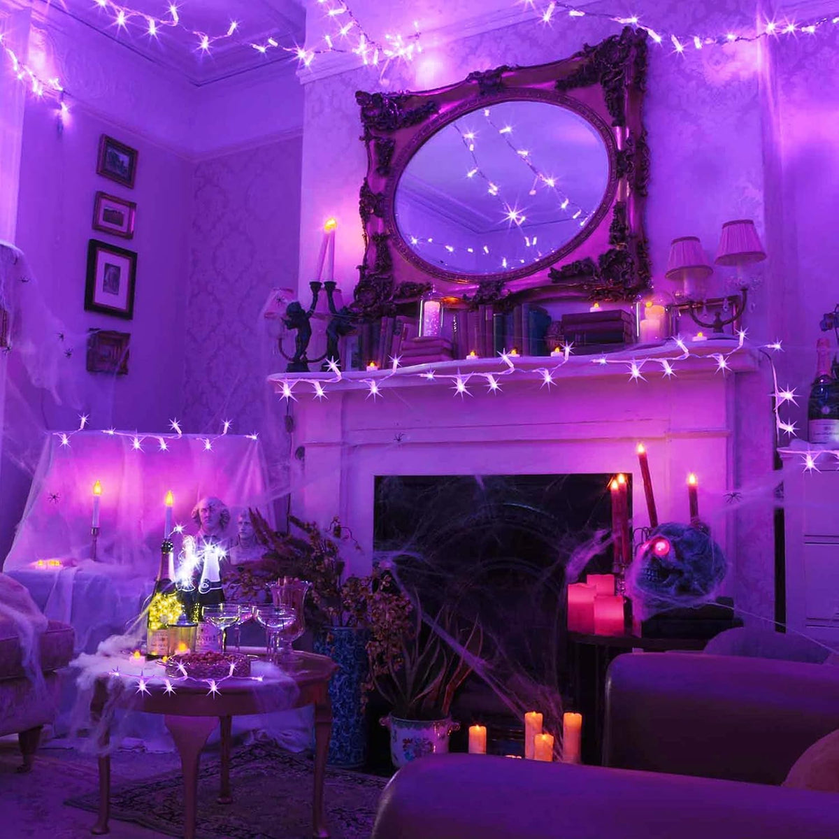 JMEXSUSS 91.5ft 250 LED Purple String Lights Indoor, Connectable 8 Modes Purple Christmas Lights
