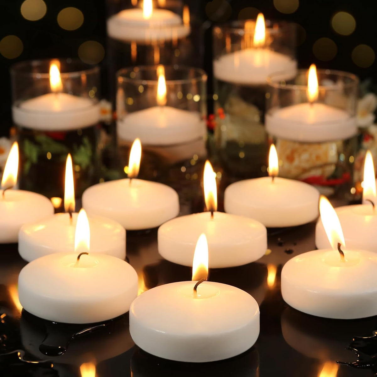 3 inch White Floating Candles, 48 Pack Unscented Floating Candle,8-9 Hours Burning Floating Candles