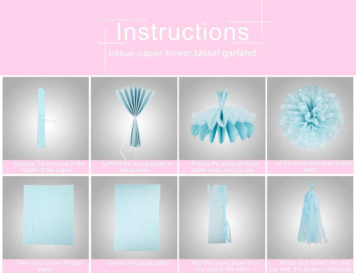 Gender Reveal Decorations Blue Pink - 23pcs Tissue Paper Flowers Pom Poms Banner Tassel Garland