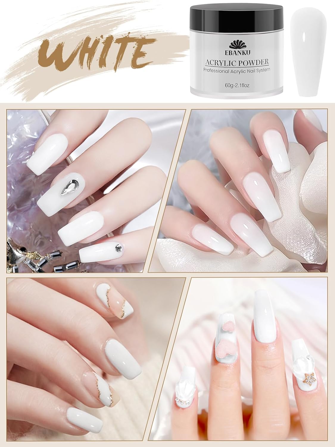 EBANKU Acrylic Nail Powder Set, 2 Colors Pink White Acrylic Powder Professional Nail Acrylic Powder