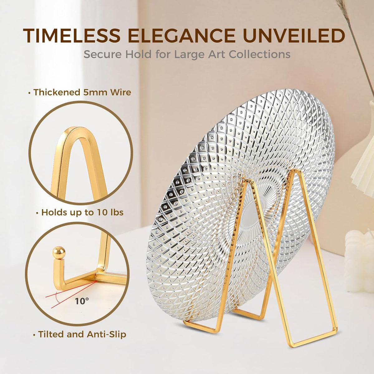 Plate Holder Easel Display Stand - 8 inch Metal Plate Stands for Display - Tabletop Picture Stand