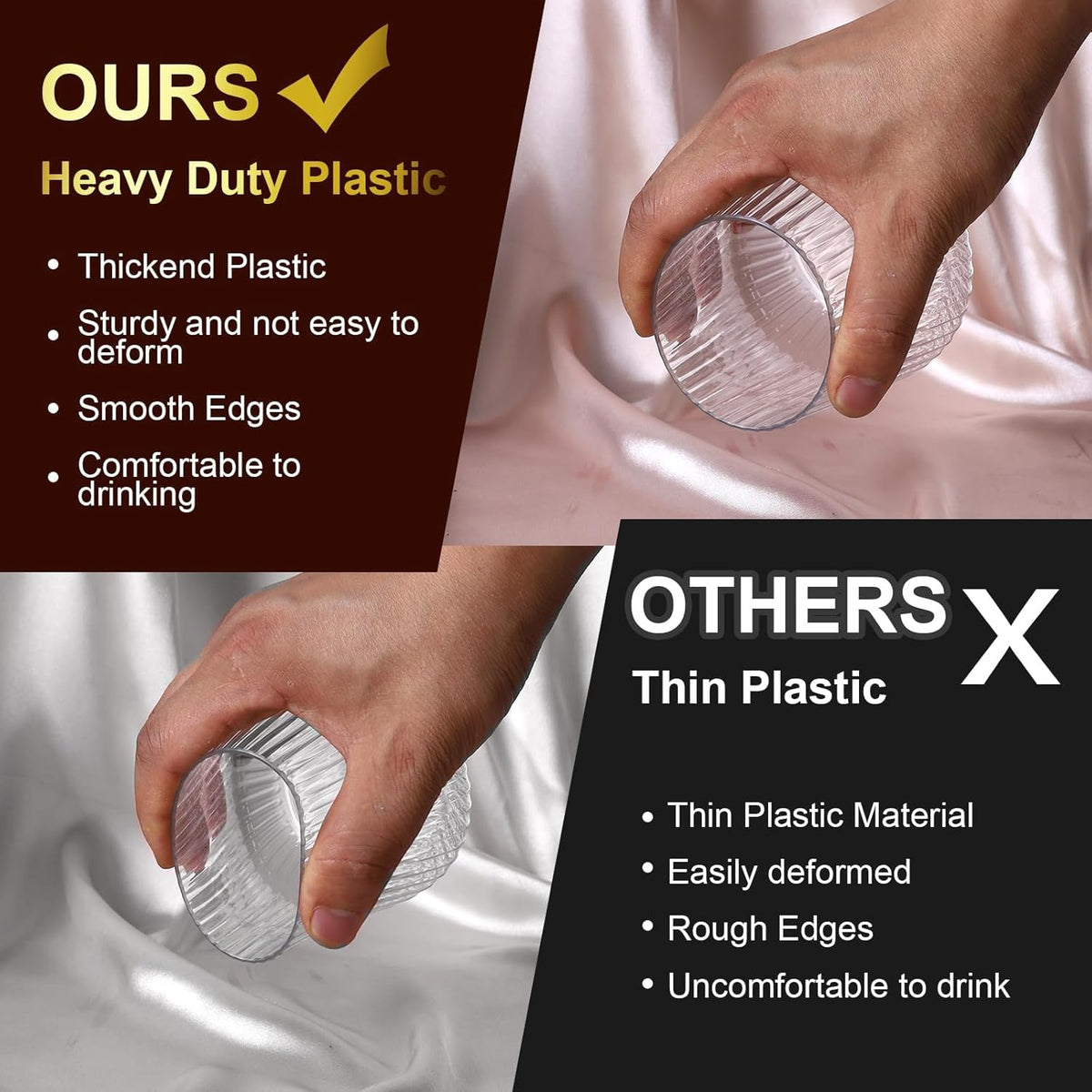 40 Pack Plastic Ribbed Wine Glasses, 14Oz Origami Disposable Wine Glasses Unbreakable Clear Plastic