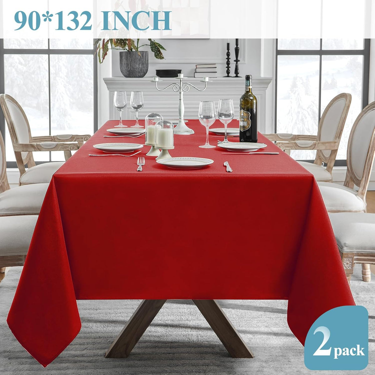 VidaFete 2 Pack 90 * 132inch Rectangle Table Cloth Polyester, Stain Wrinkle Resistant Polyester